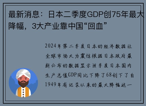 最新消息：日本二季度GDP创75年最大降幅，3大产业靠中国“回血”